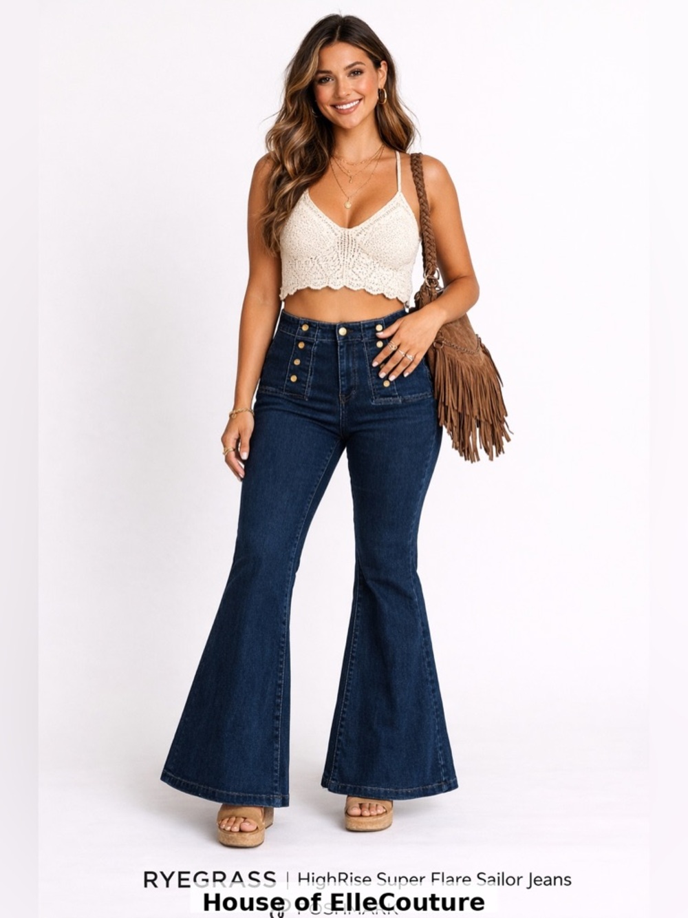 Ryegrass HighRise Super Flare Sailor Jeans 2 Stretch Bell Bottom Festival Denim